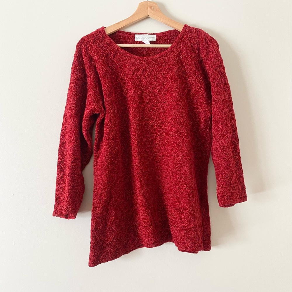 Casual Corner • Red Fuzzy Textured Sweater